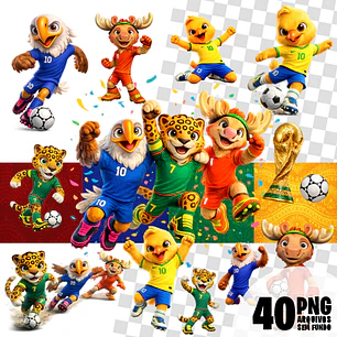 Kit Digital Mascotes Copa do Mundo 2026 PNG Sem Fundo – Arquivos para Sublimação e Personalizados