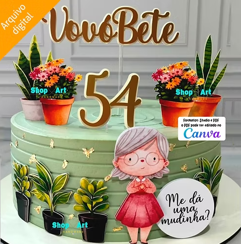 Arquivo Toper de Bolo Vovó que ama Plantinhas Arquivo em Pdf 1