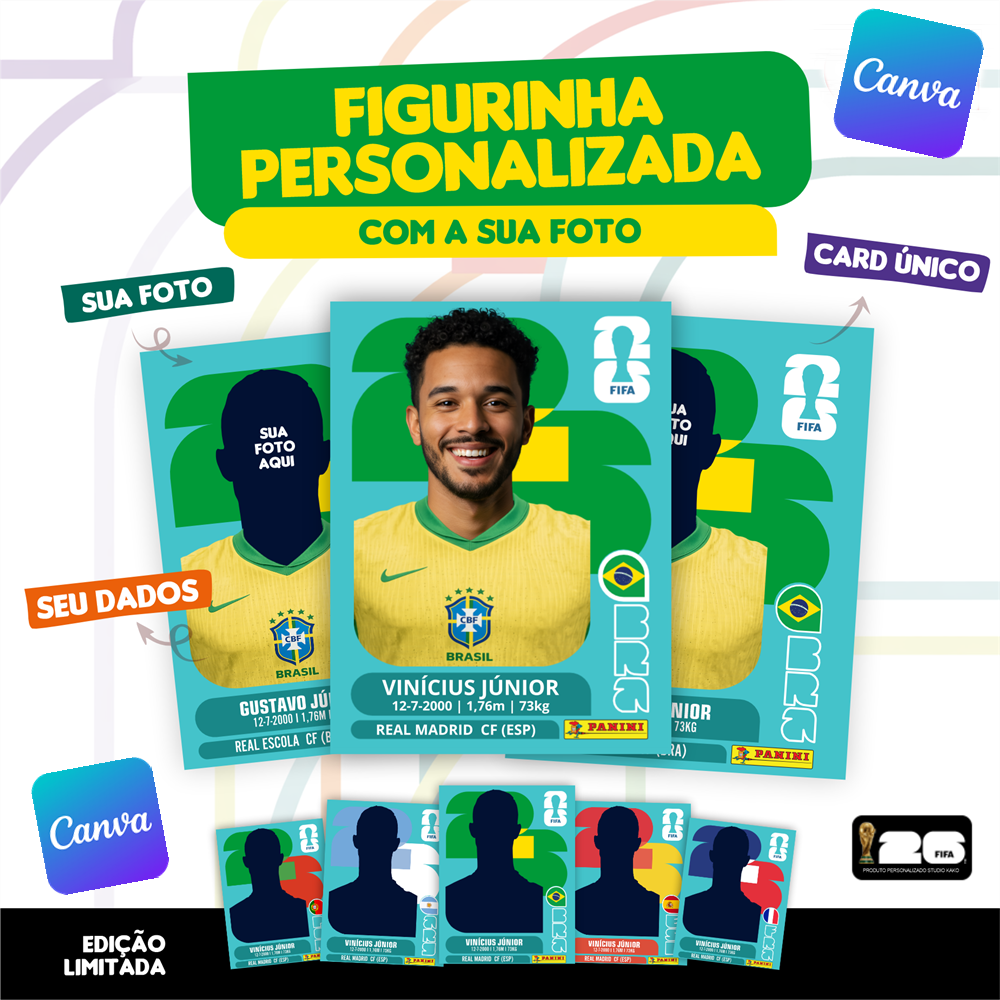 Figurinha da Copa do Mundo 2026 Personalizada do Brasil para imprimir - Editável no Canva 1