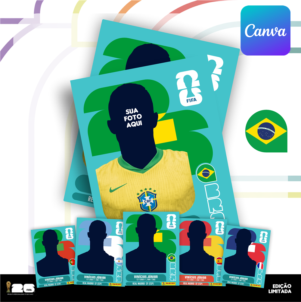 Figurinha da Copa do Mundo 2026 Personalizada do Brasil para imprimir - Editável no Canva 2