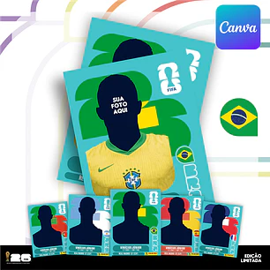 Figurinha da Copa do Mundo 2026 Personalizada do Brasil para imprimir - Editável no Canva
