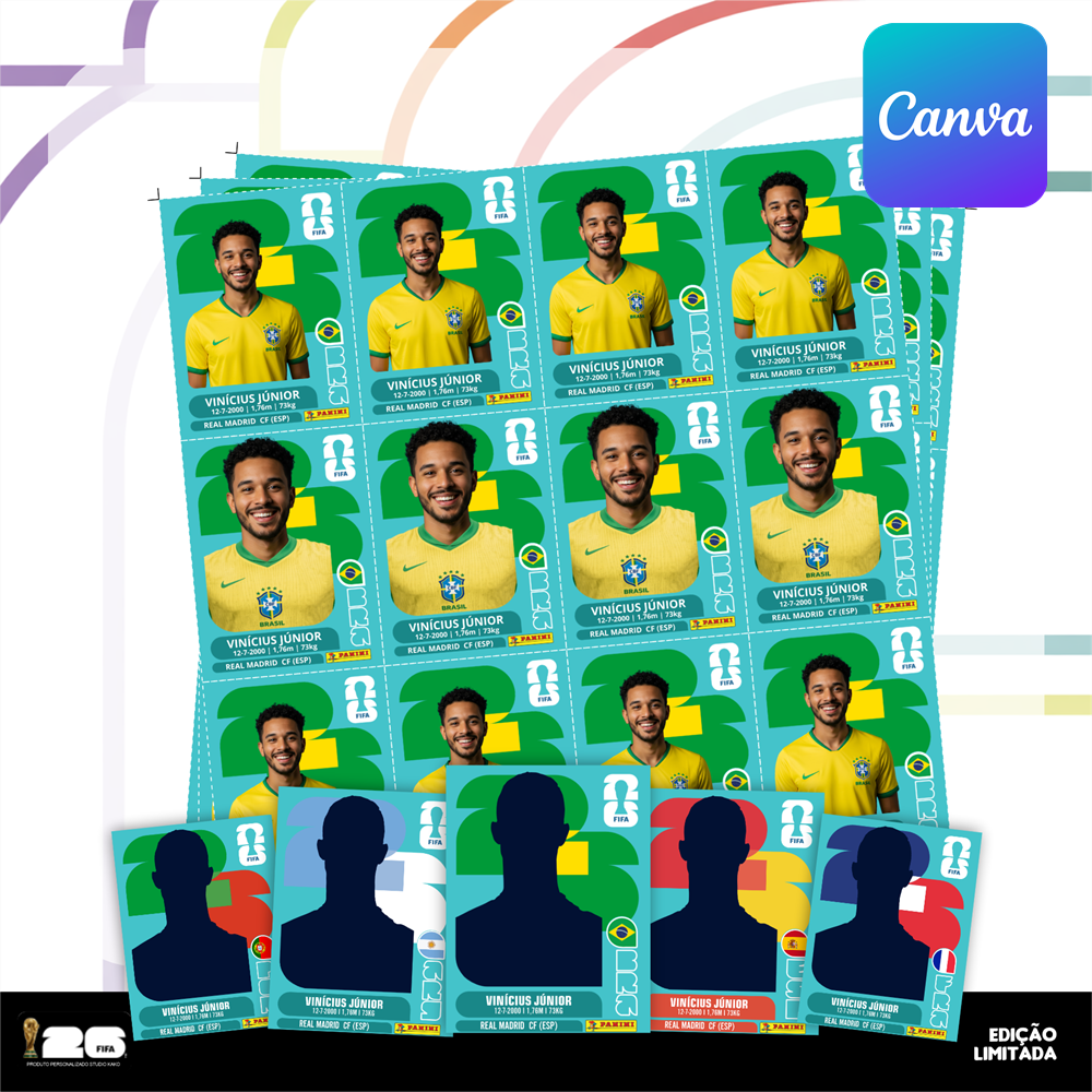 Figurinha da Copa do Mundo 2026 Personalizada do Brasil para imprimir - Editável no Canva 4