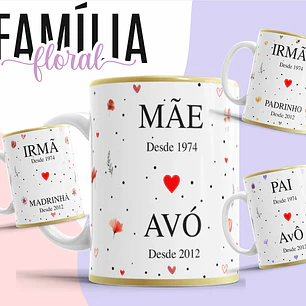 12 Artes para Caneca Floral Família Arquivo Editável 