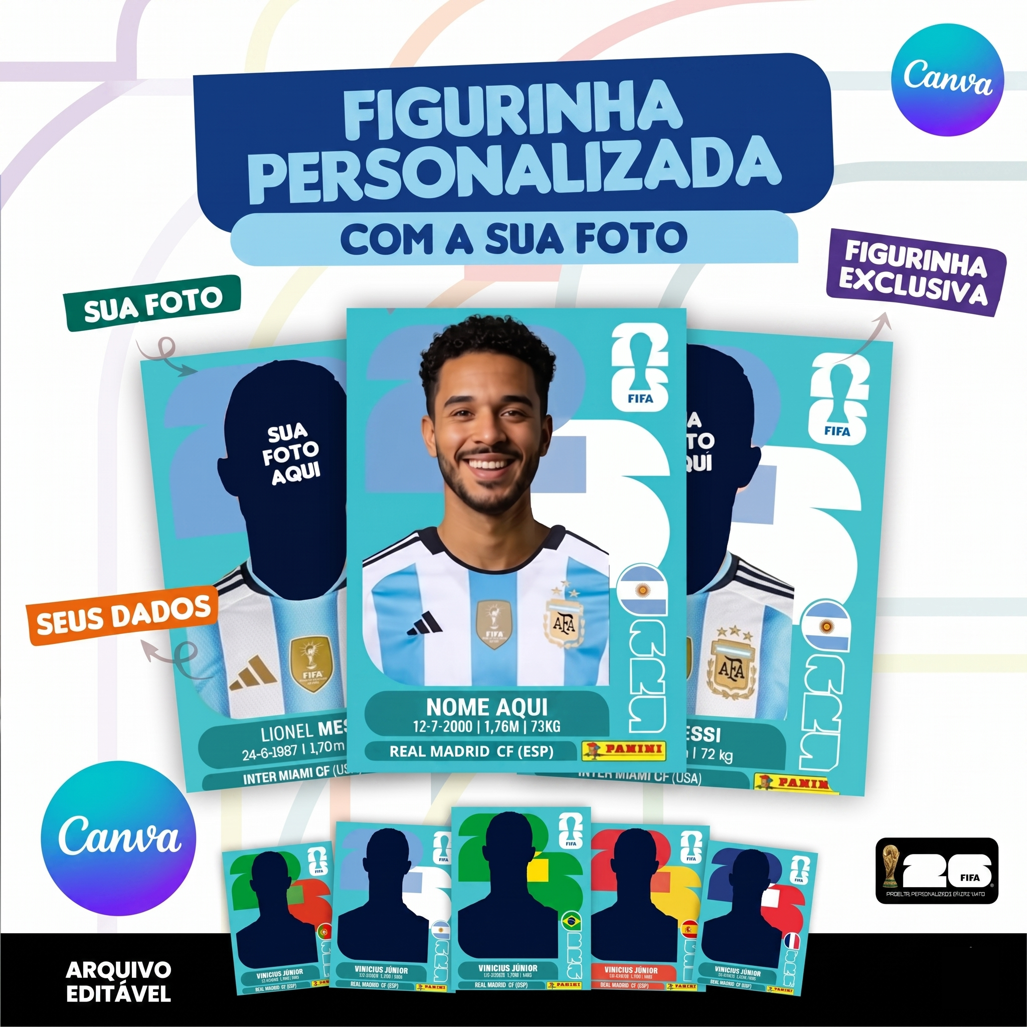 Figurinha da Copa do Mundo 2026 Personalizada Argentina - Editável no Canva 1
