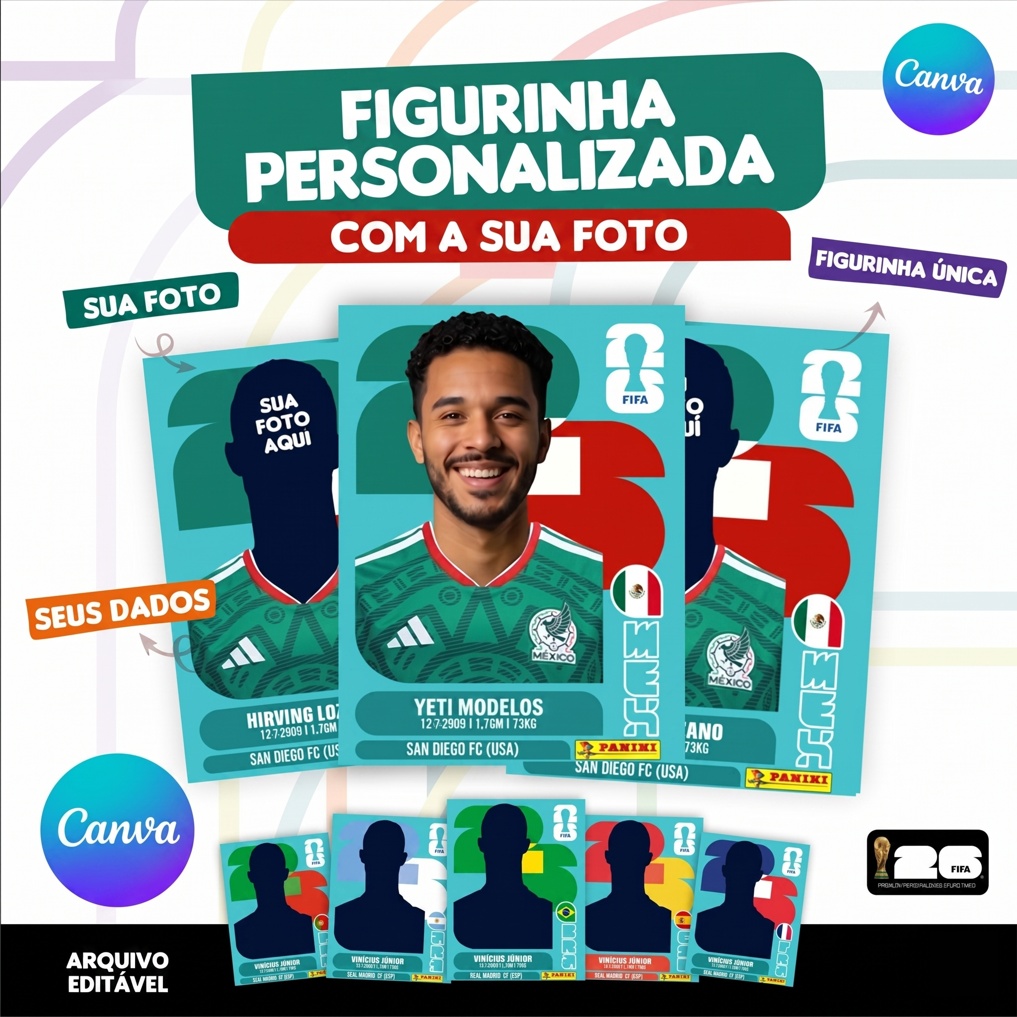Figurinha da Copa do Mundo 2026 Personalizada México - Editável no Canva 1