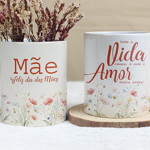 4 Artes para Caneca Dia das Mães Floral Arquivo Editável