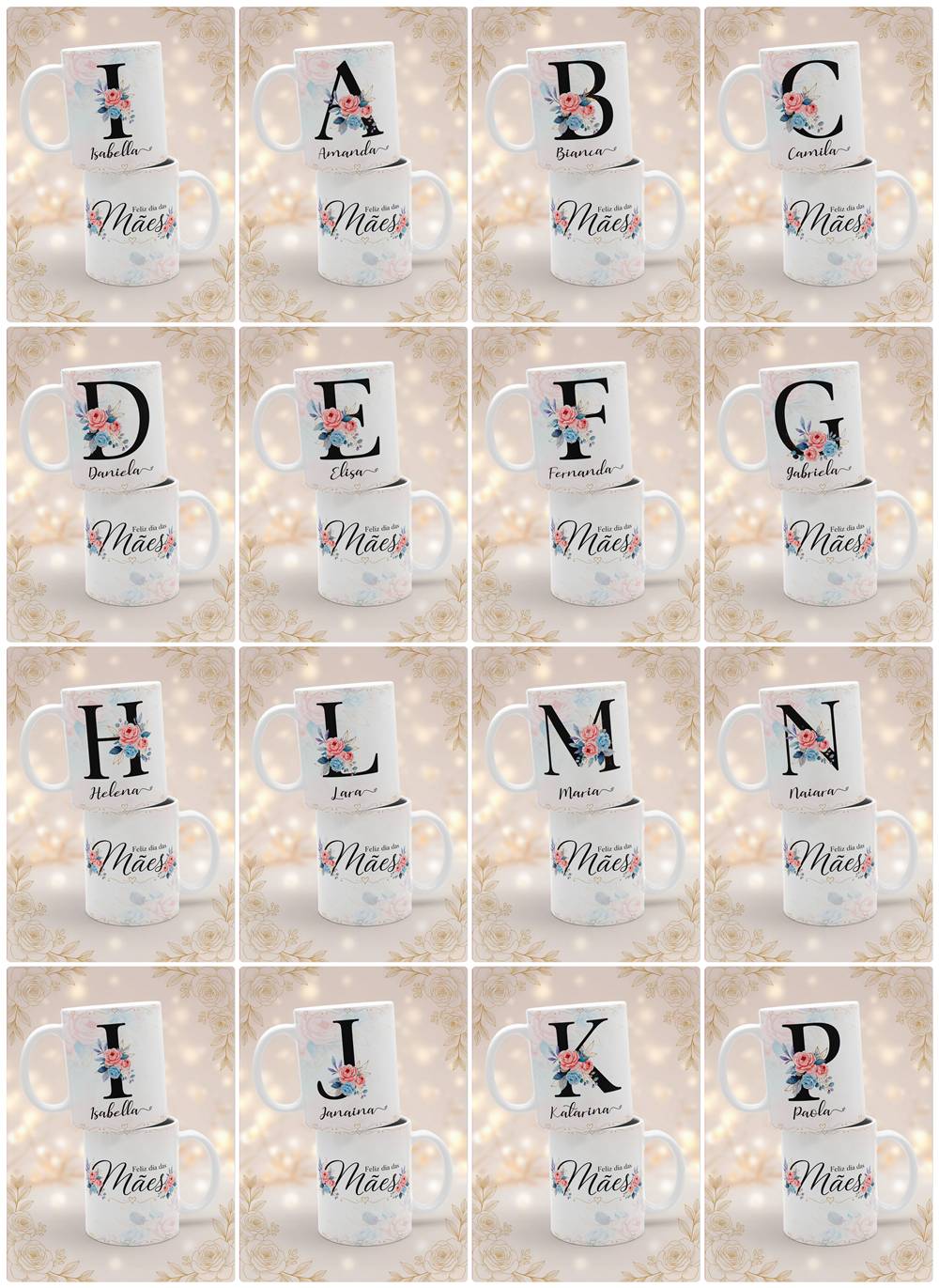 26 Artes para Caneca Alfabeto Floral Dia das Mães Arquivo em Jpg  1