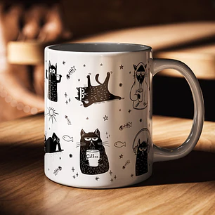 Arte Caneca Gatinhos Pretos Arquivo em Png