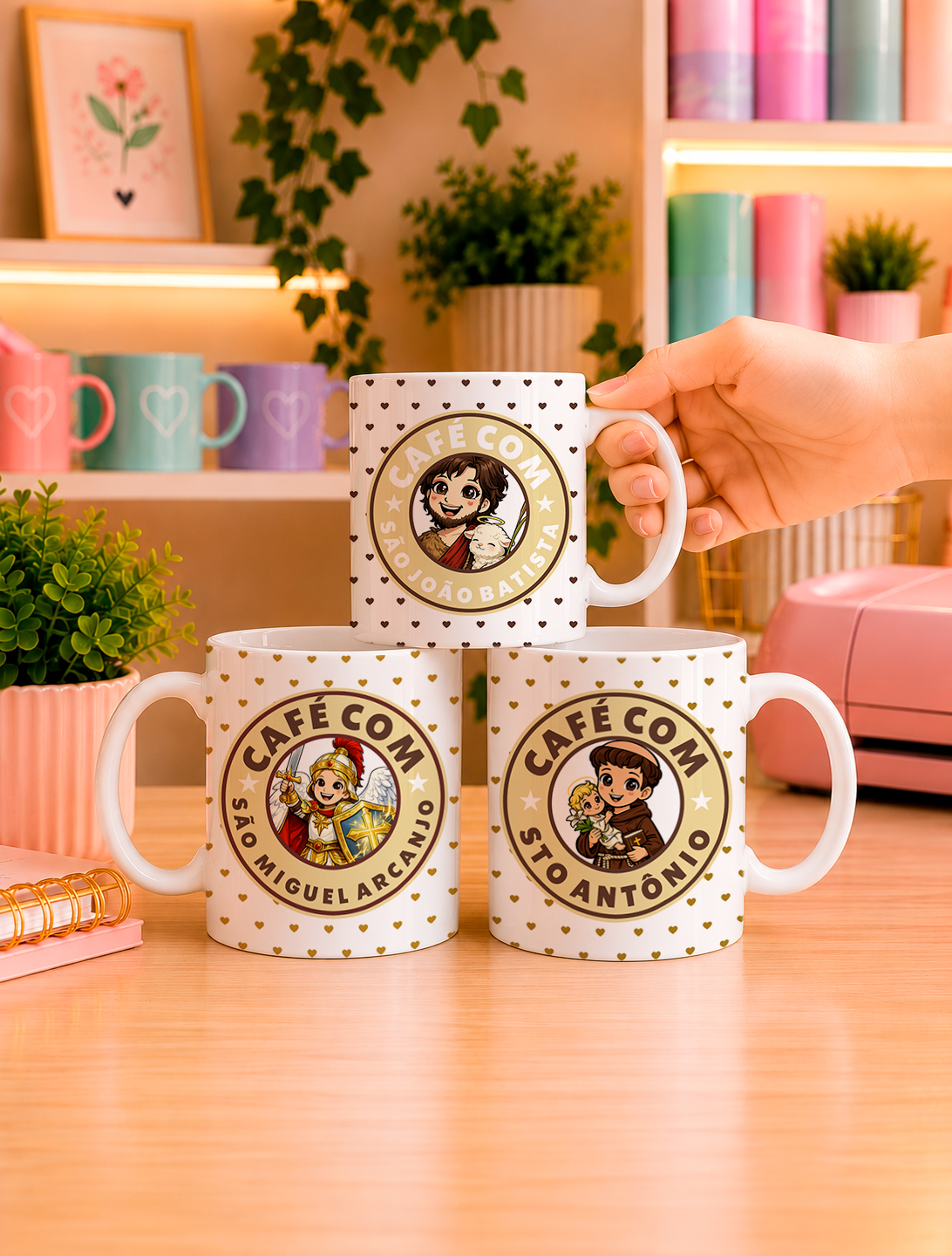 10 Artes para Caneca Santinhos Catolicos Café com Voce Arquivo Editável  3