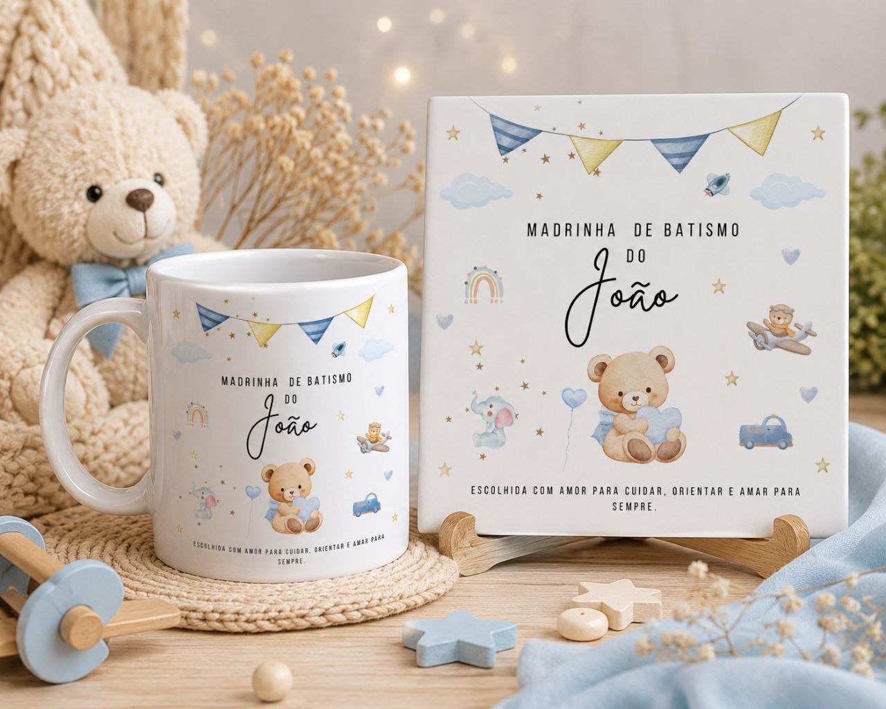 8 Artes para Caneca e Azulejo Dindos Batismo Infantil Aquarela Arquivo Editável 2