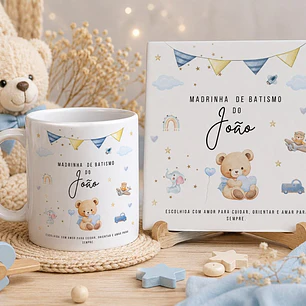 8 Artes para Caneca e Azulejo Dindos Batismo Infantil Aquarela Arquivo Editável