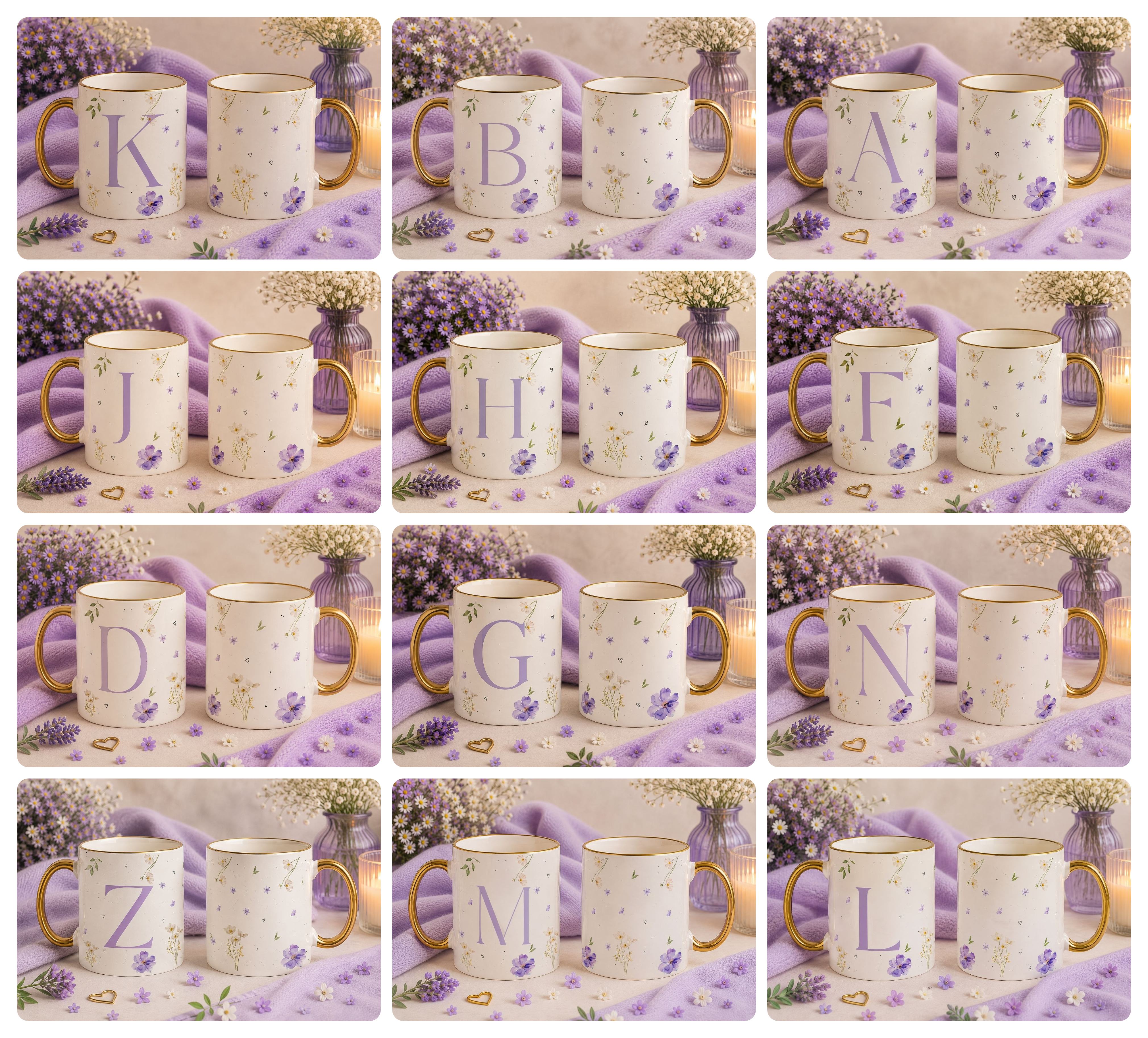 26 Artes para Caneca Alfabeto Flores do Campo Arquivo Editável 1