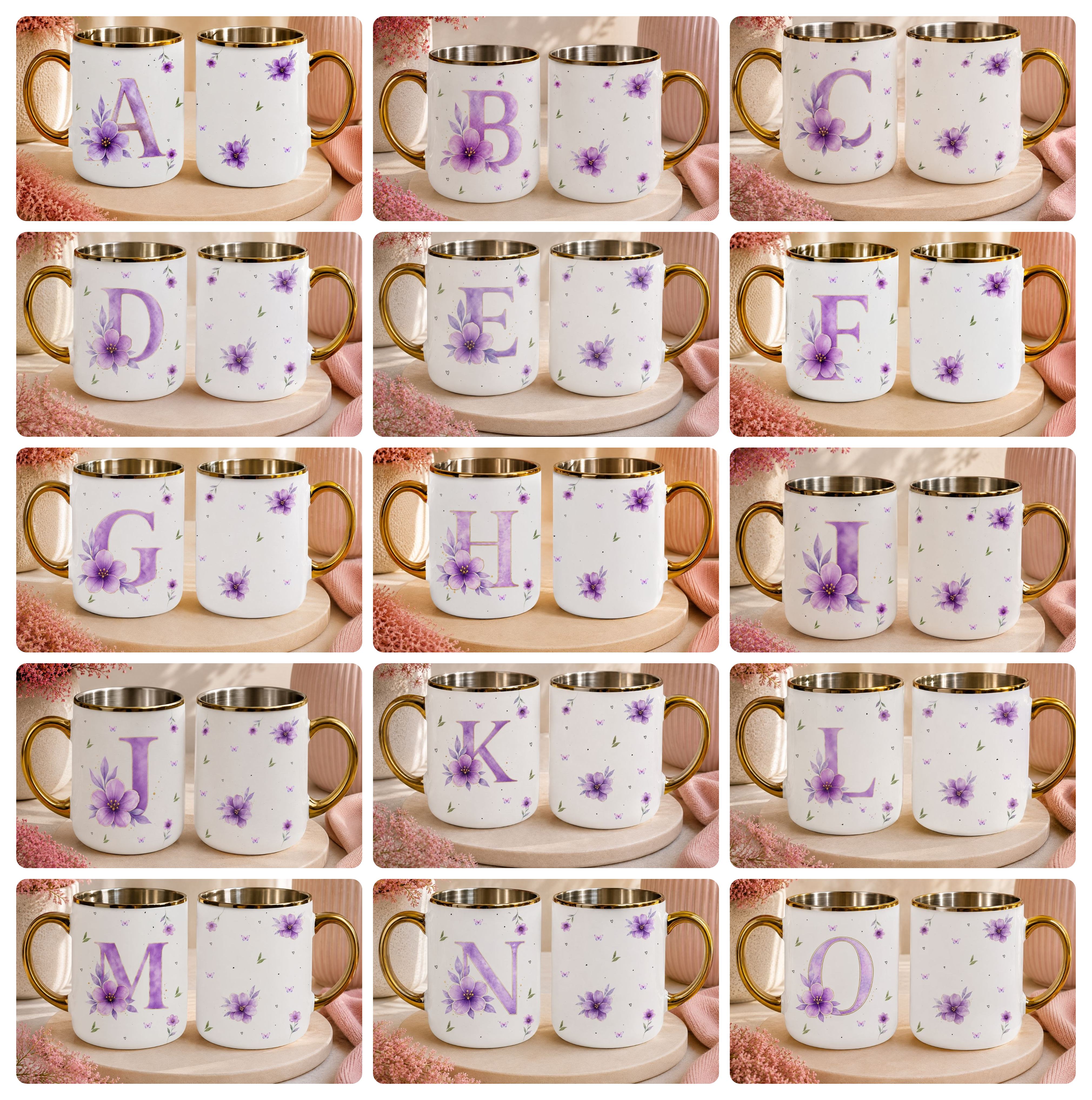 26 Artes para Caneca Alfabeto Lilás Aquarelado Arquivo em Png 1