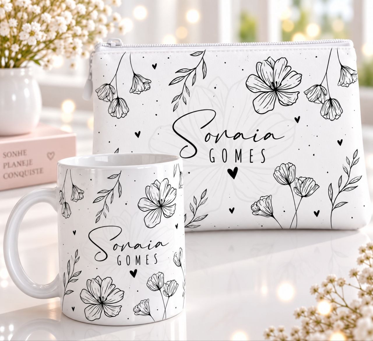 Artes para Caneca Alfabeto Coleção Flores do Amanha em Canva 2