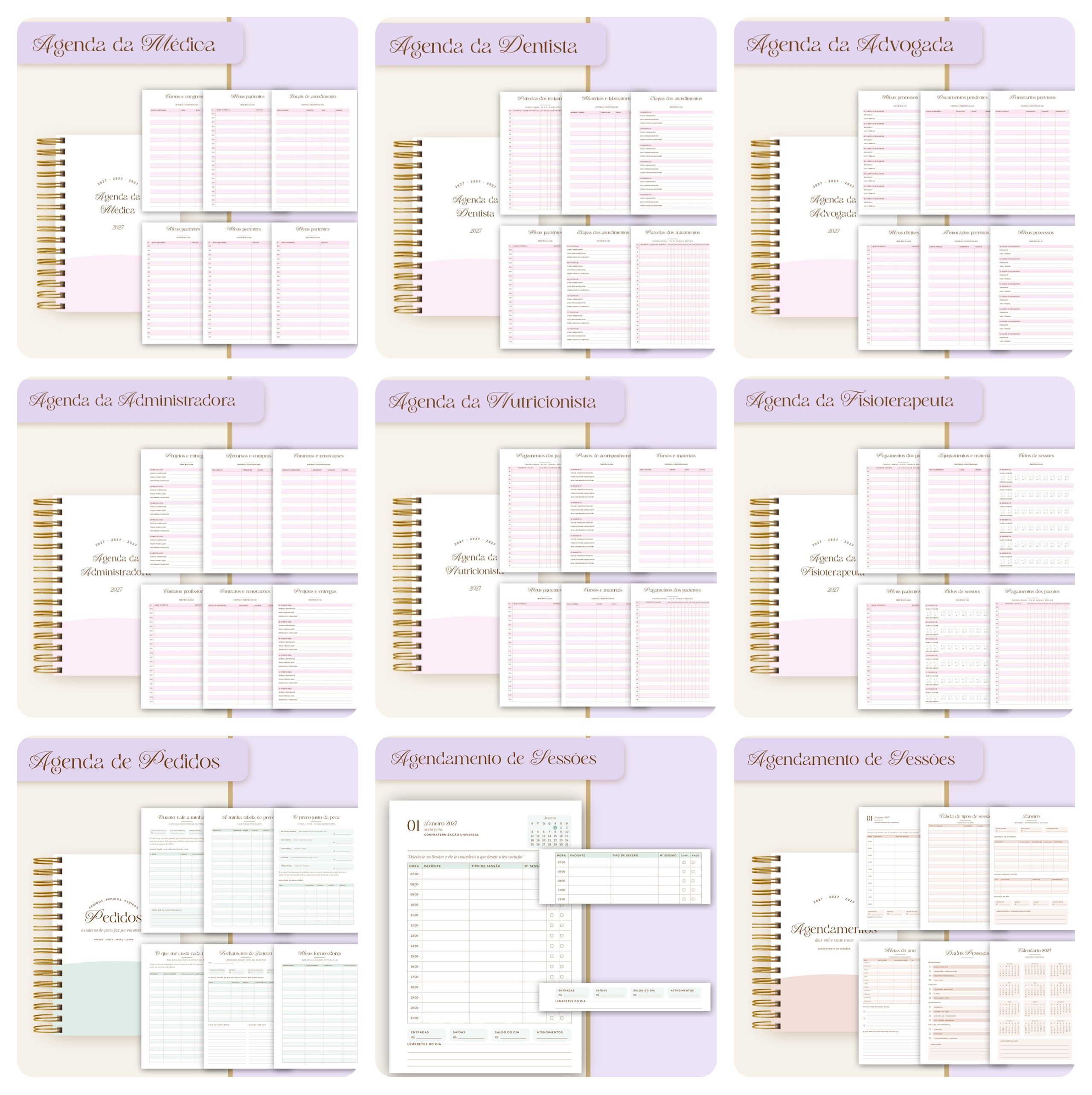 Mega Pack Planner 2027 + Agendas Profissionais | 80 Profissões + A5, Master e Slim 3
