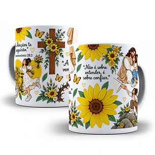 Arte para Caneca As bênçãos te seguirão - Versiculo Deuteronômio 28:2 Girasol Arquivo em Png