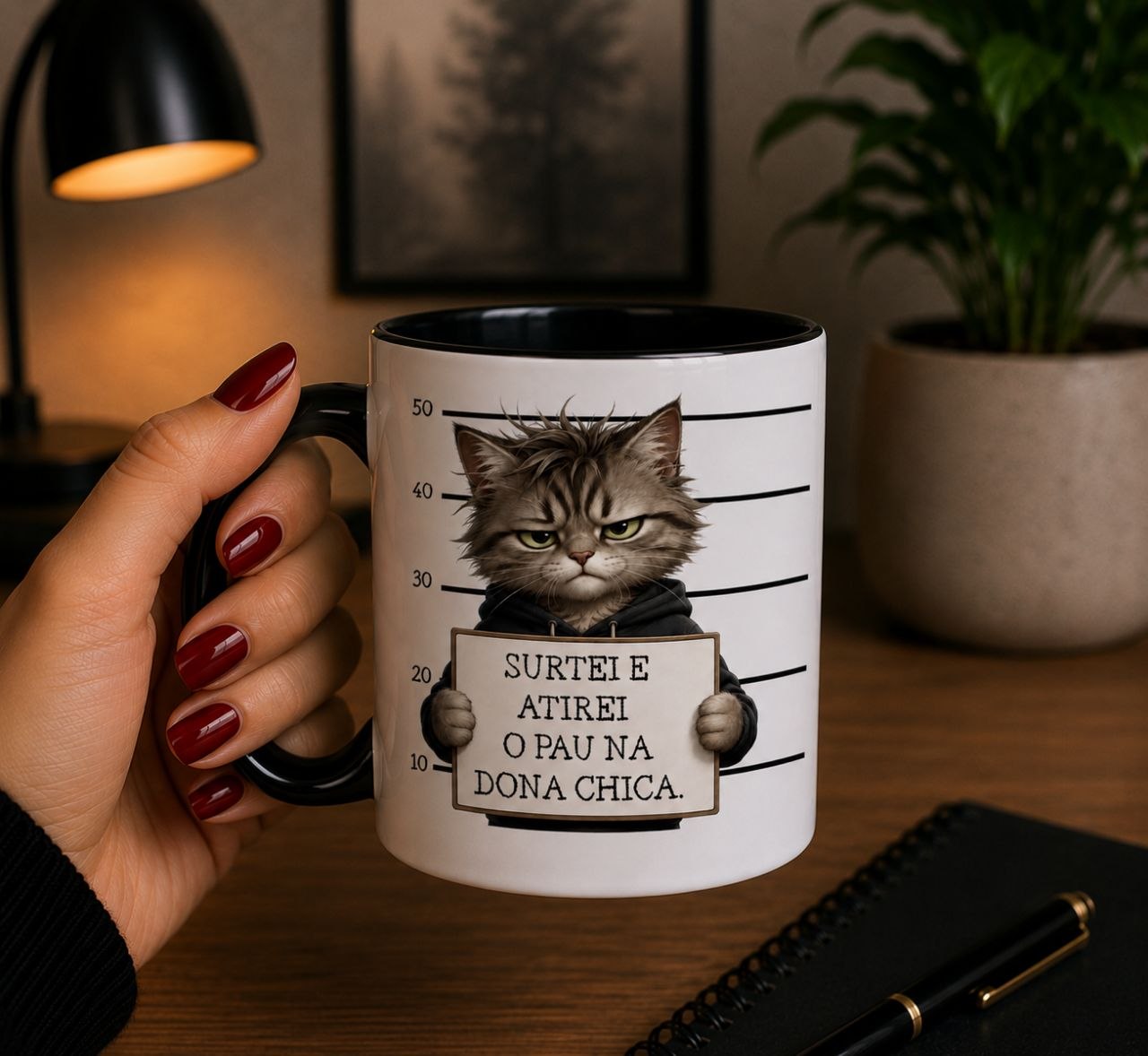 Arte para Caneca Gato Surtei e atirei o pau na dona Chica Arquivo em Png 1