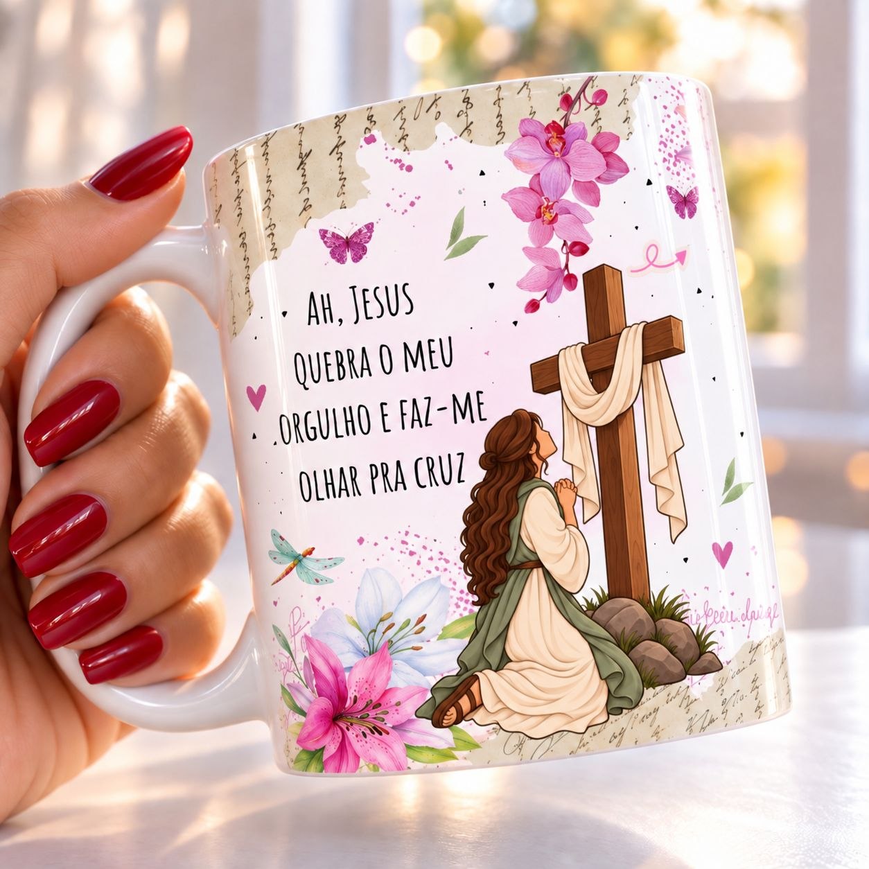 Artes para Caneca O trecho que você está procurando é “Ah, Jesus, quebra o meu orgulho E me faz olhar pra cruz  em Png 1