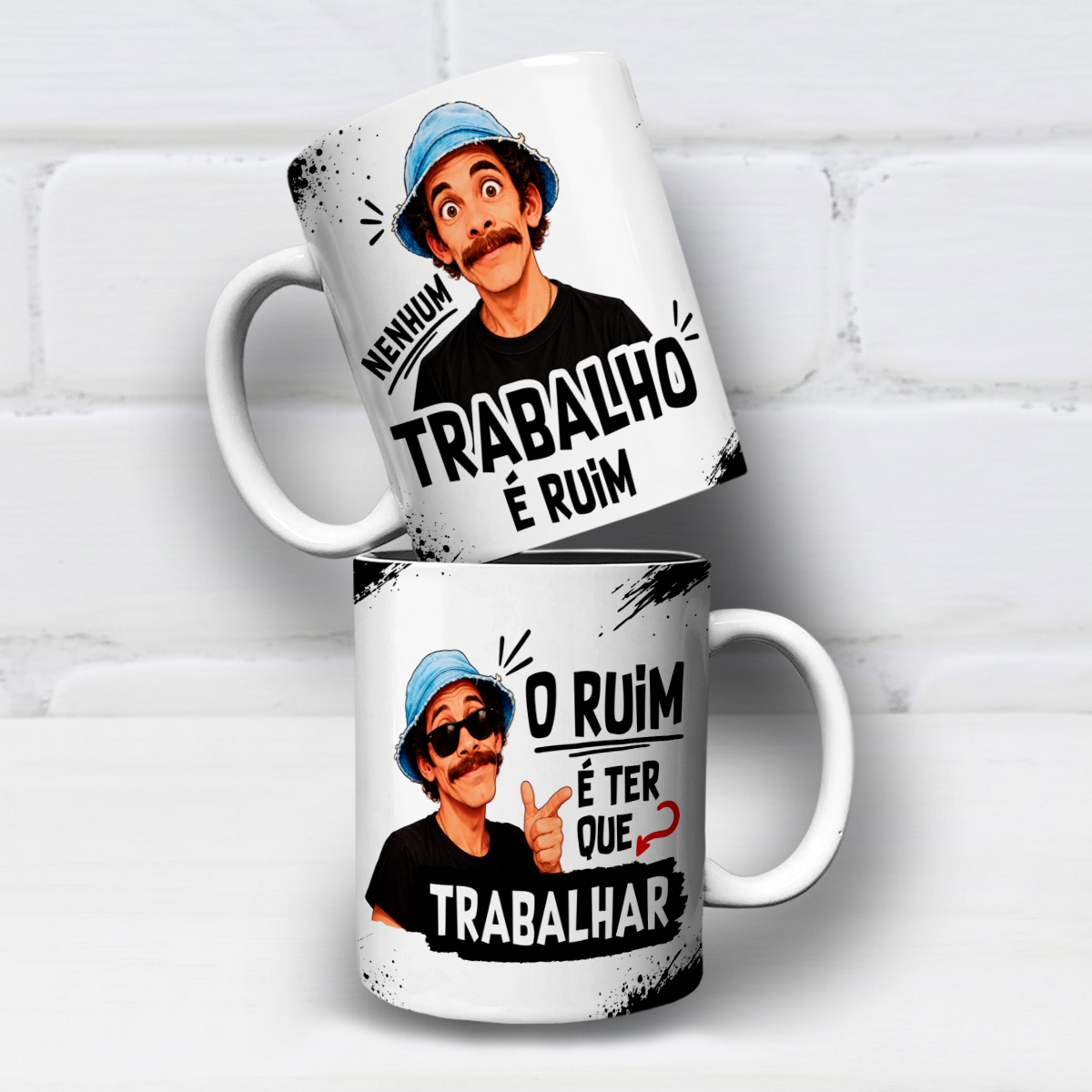 Artes para Caneca Nenhum trabalho é ruim, O ruim é ter que trabalhar - Seu Madruga em Png 1