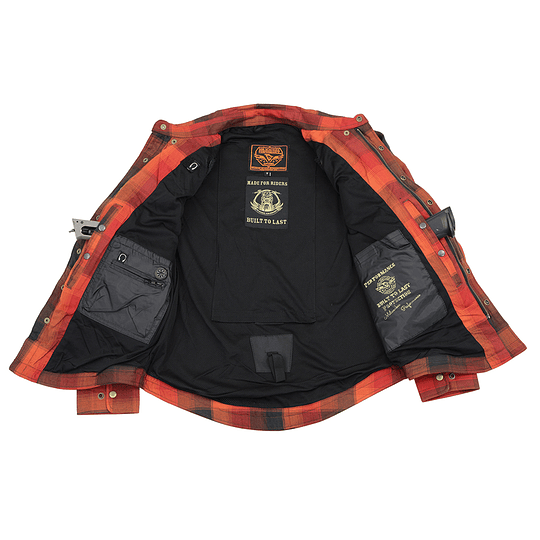 Chaqueta Con Protecciones Para Vestir/Motos Cuadros Naranjo/Rojo/Negro - Image 2