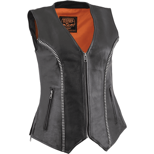 Chaleco Vest de cuero mujer con cuello en v Milwaukee Leather - Image 1