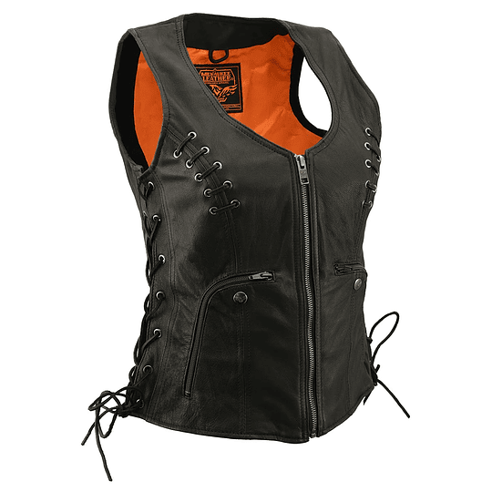 Chaleco Vest de cuero mujer con amarras laterales Milwaukee Leather - Image 1