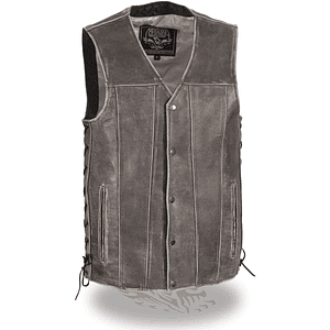 Chaleco Vest de cuero gris con amarras laterales Milwaukee Leather
