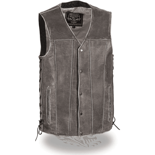 Chaleco Vest de cuero gris con amarras laterales Milwaukee Leather - Image 1