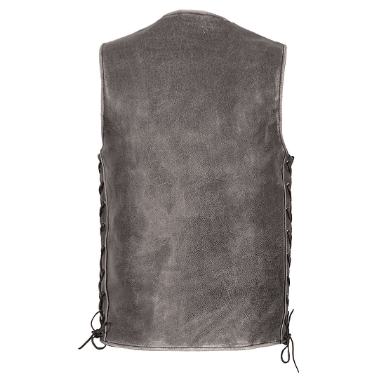 Chaleco Vest de cuero gris con amarras laterales Milwaukee Leather - Image 2