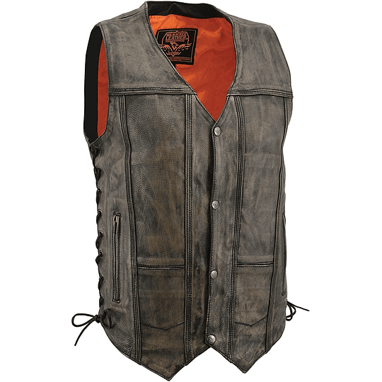 Chaleco Vest de cuero negro gastado con cuello en v Milwaukee Leather - Image 1