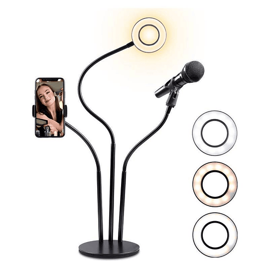 Aro de luz flexible con porta micrófono y teléfono celular