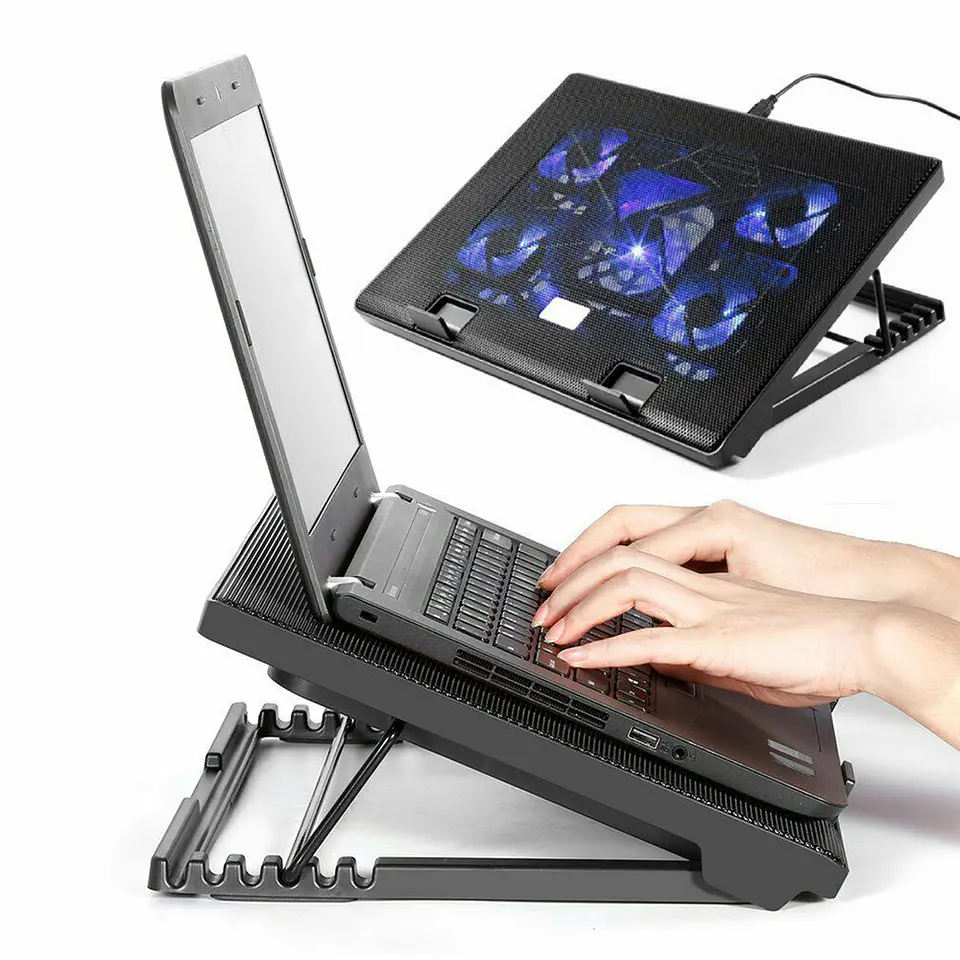 ventilador Notebook 12″-17″, 5 ventiladores, 2 puertos USB 2