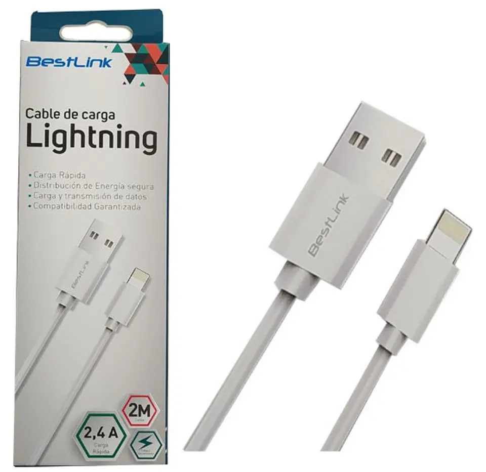Cable de carga y datos LIGHTNING 2.4A BLANCO 2 MTS  2