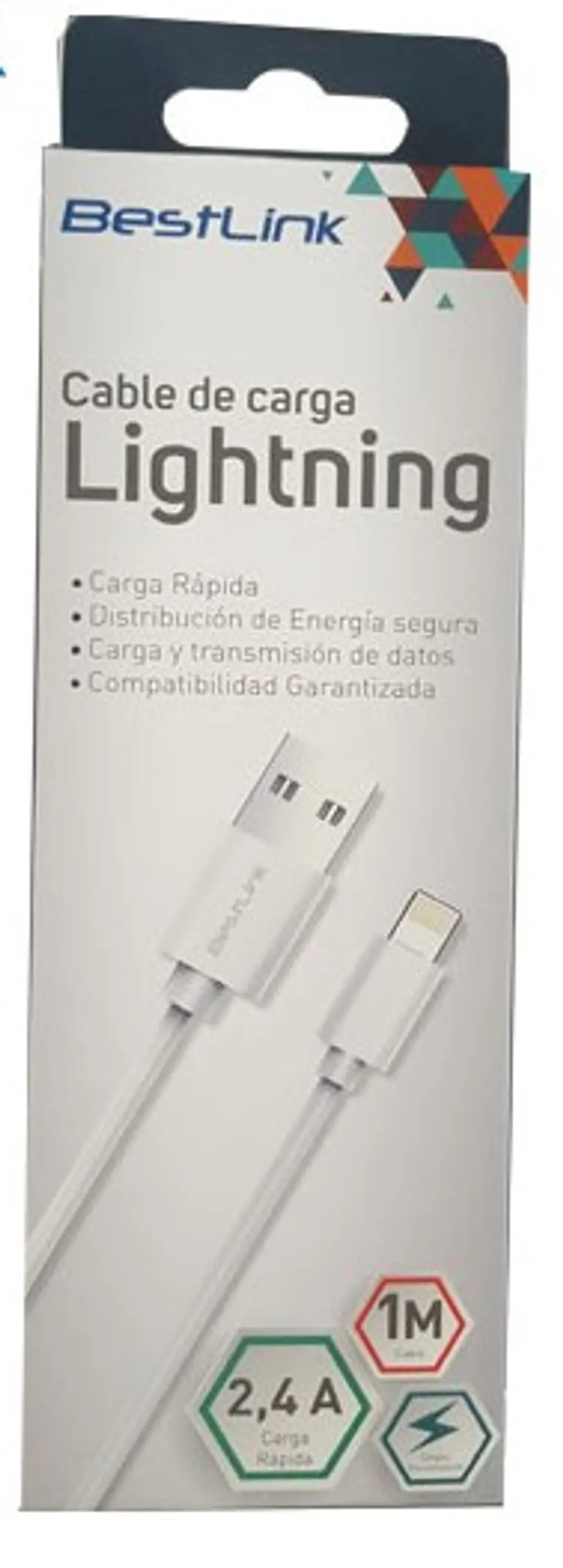 Cable de carga y datos LIGHTNING 2.4A BLANCO 1 MTS 2