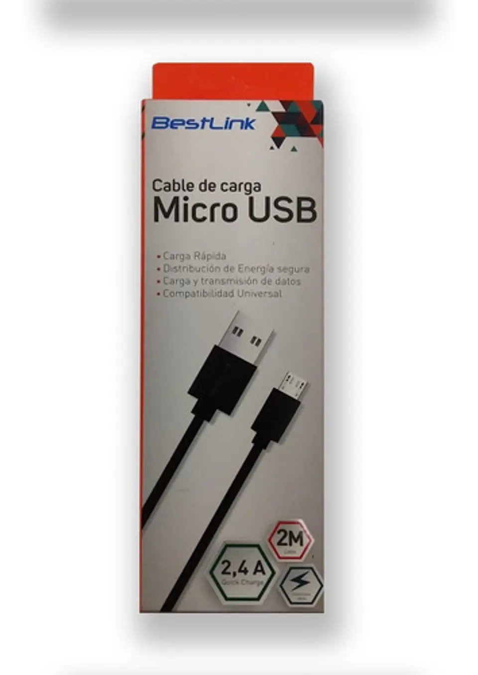 Cable de carga y datos MICRO USB 2.4A NEGRO 2 MTS 2