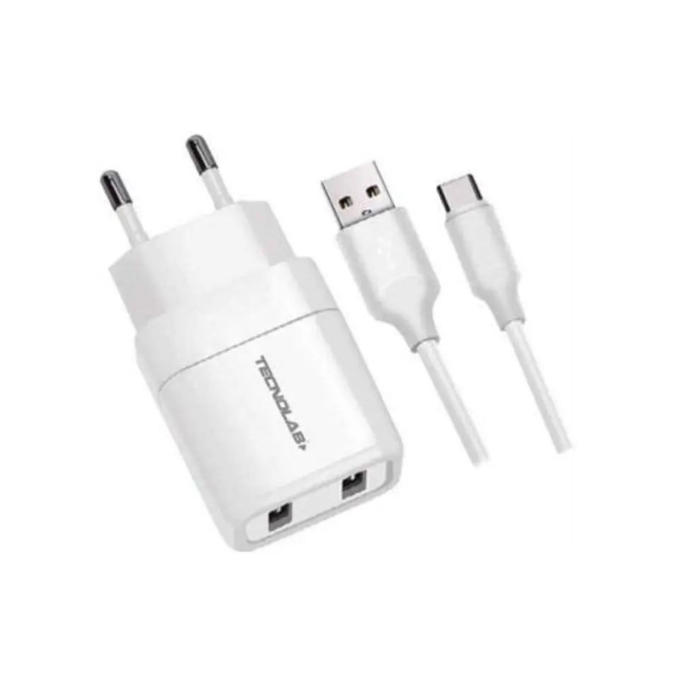 Cargador USB-C rapido QC 2.4 blanco doble 1