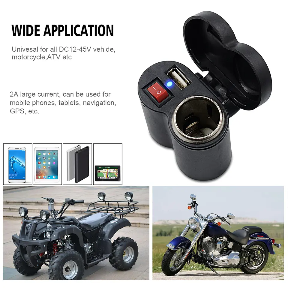 Cargador usb y encendedor de cigarros para moto 12v 2