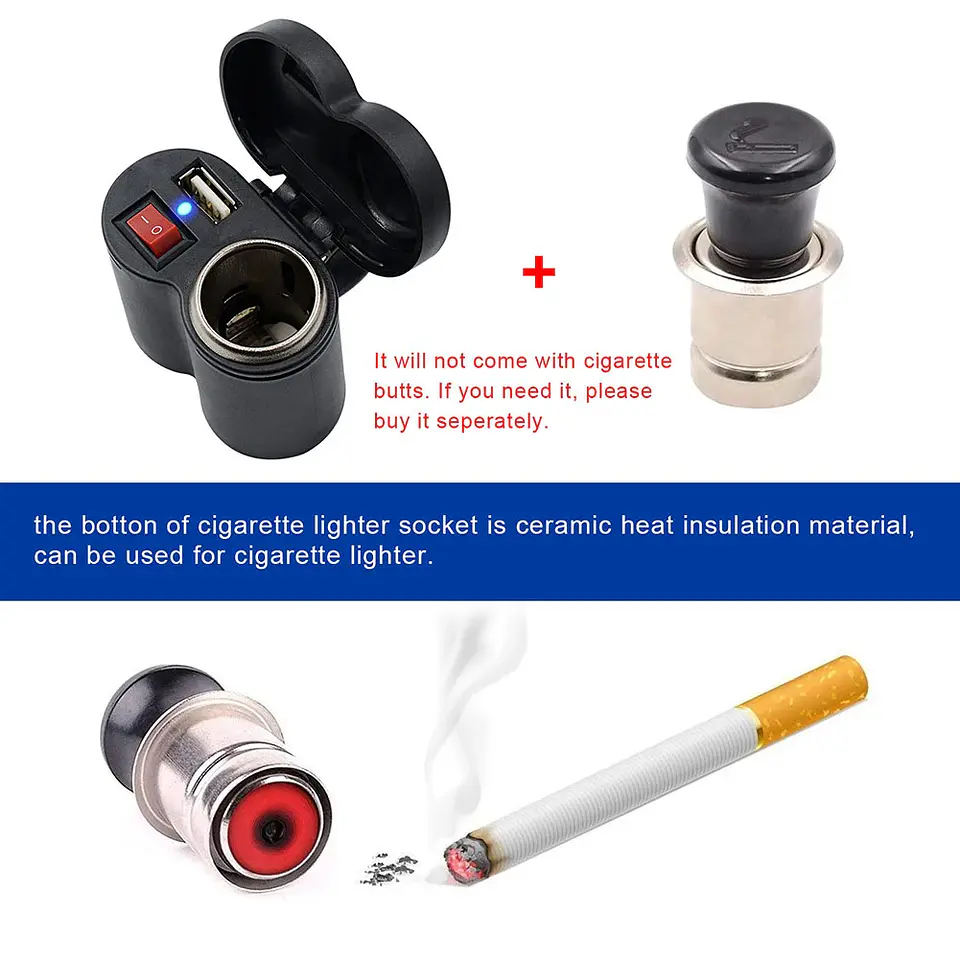 Cargador usb y encendedor de cigarros para moto 12v 4