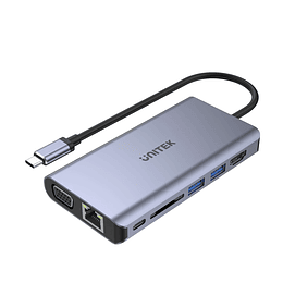 Hub O8+ Concentrador Ethernet USB-C 8 en 1 con monitor doble, suministro de energía de 100 W y lector de tarjetas