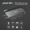 Hub USB-C 8 en 1, suministro de energía de 100W
