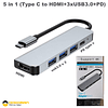 Hub Adaptador Usb-C 5 en 1 4K HDMI / USB