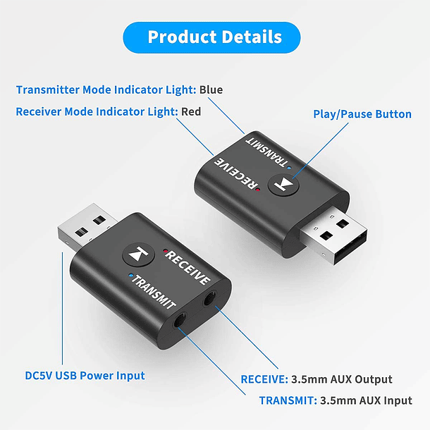 Receptor y Transmisor de audio USB/3.5 Bluetooth 5.0 2