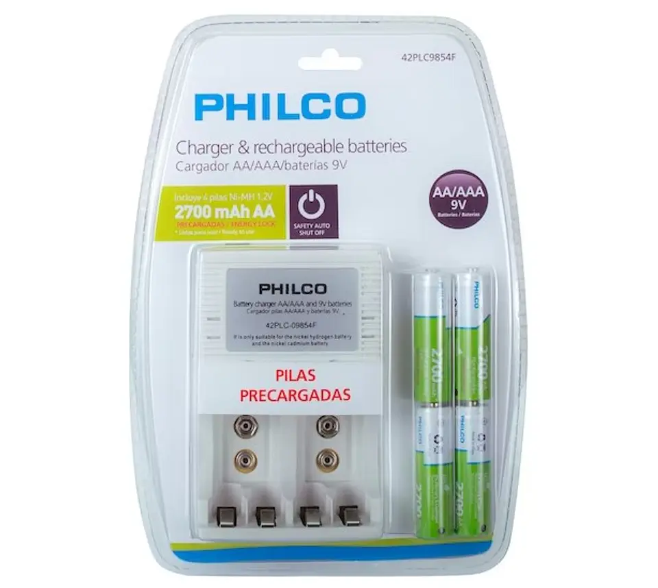 Cargador con 4 pilas AA 2700Mah Recargables 1,2v 1