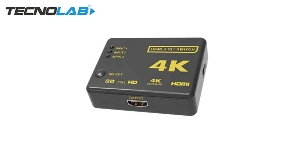 Switch HDMI soporte 4K con control remoto - 3x1 puertos Ultra HD - Tecnopura