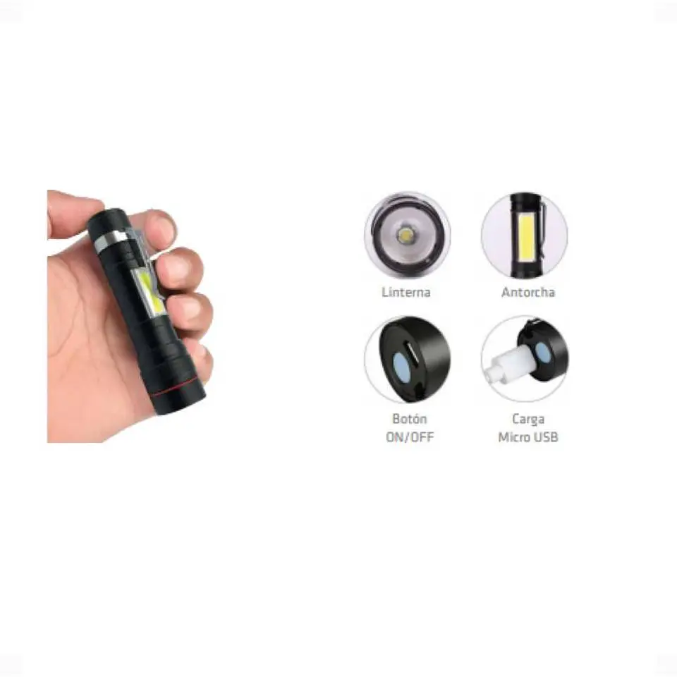 Linterna LED tactica recargable Zoom telescopico  4