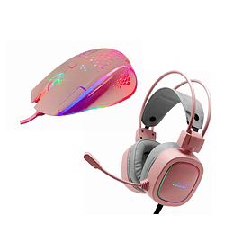 PACK PINK MOUSE T95 + AUDIFONOS USB RGB