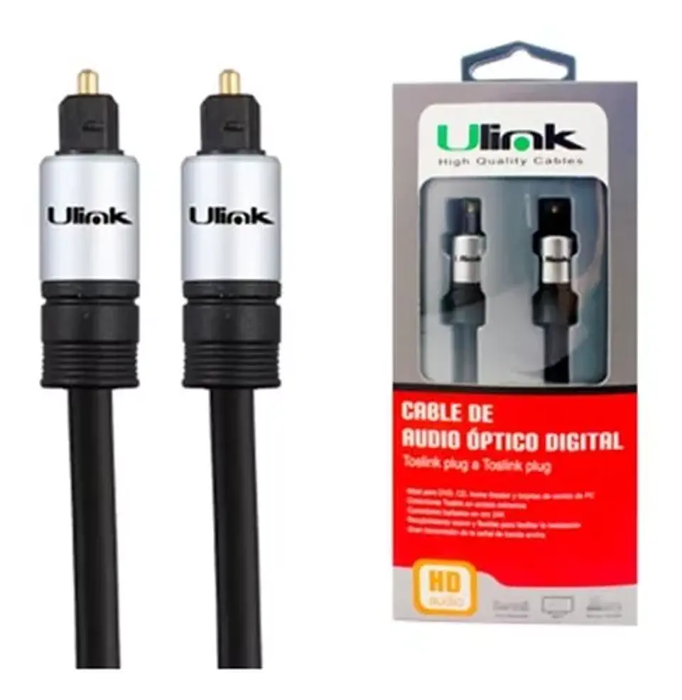 Cable de audio optico digital coaxial Toslink con conectores dorados 1.8 MTS 2