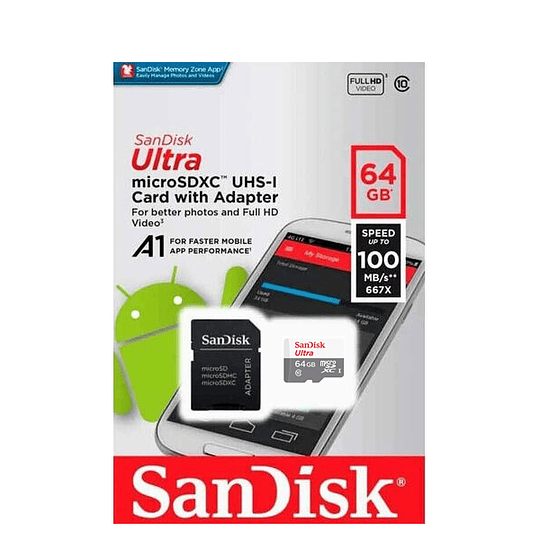 64GB Tarjeta de memroia SANDISK ULTRA CON ADAPTADOR SD extra faster