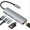 Hub USB-C 6 EN 1 - 1 USB3.0, 2 USB2.0 + Lector TF+SD + HDMI 4K