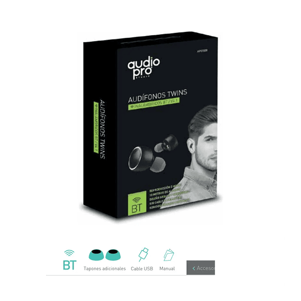Audífonos Twins Bluetooth V4.1. Black AP02008 2